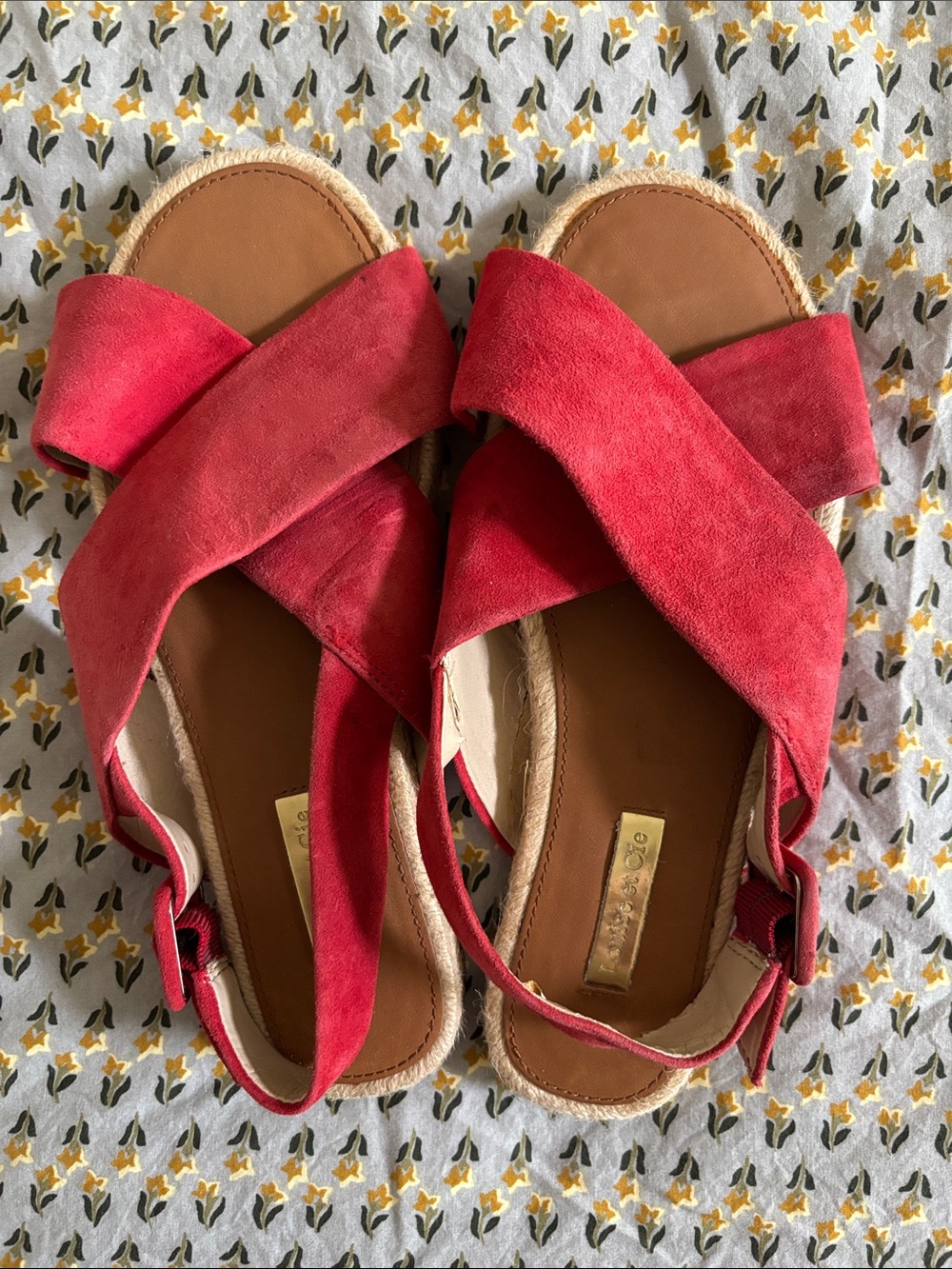 Red Suede Cross-Strap Sandals - Women